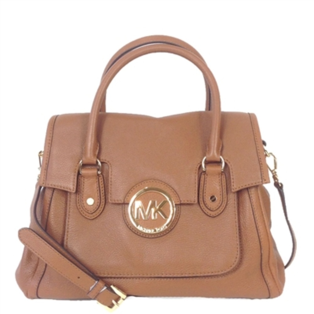 Michael Kors Pebbled Large "Margo" Leather Bag Tan Satchel & Crossbody Strap